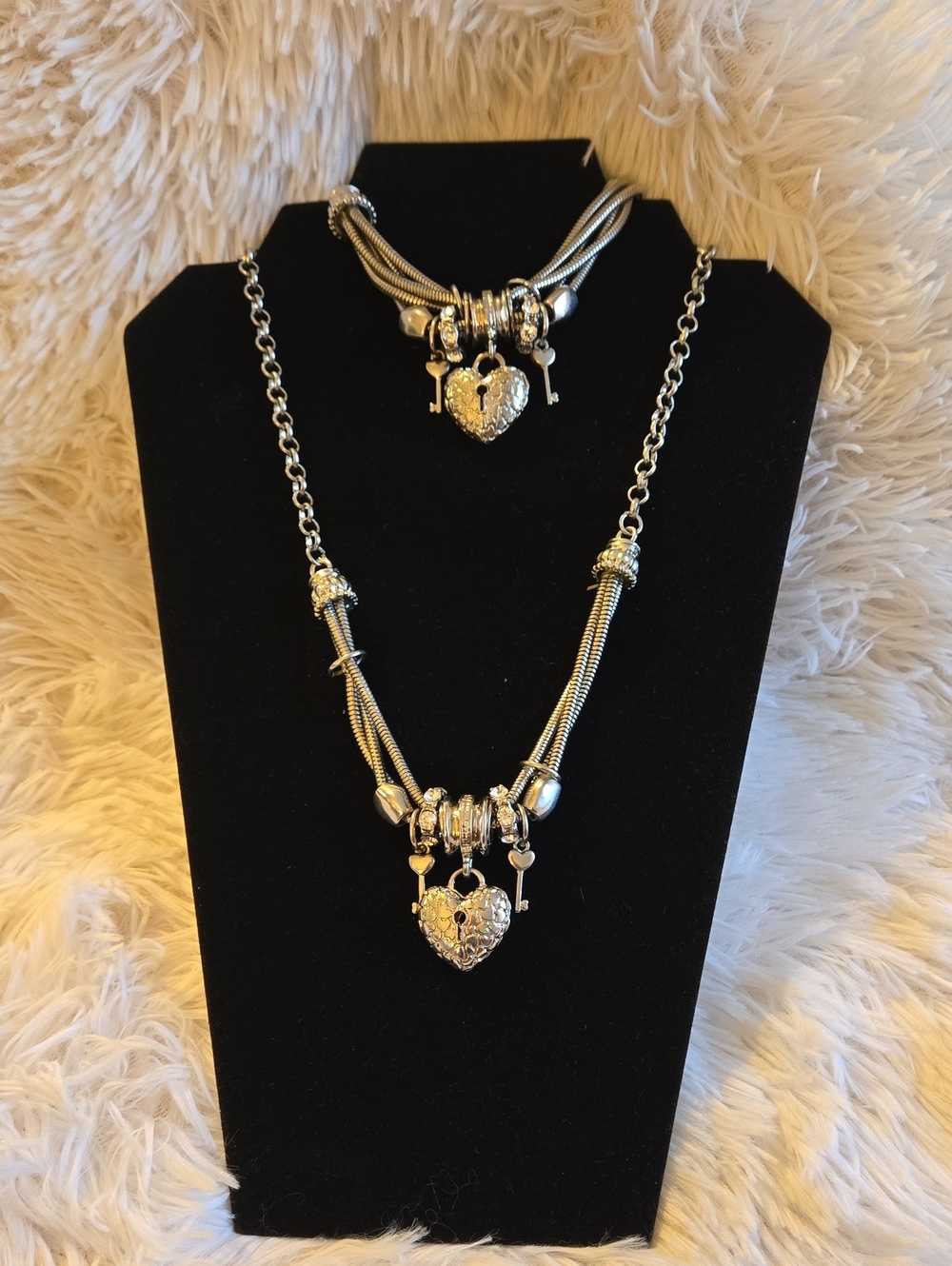 Silver Heart Locket Necklace Set - Unbranded